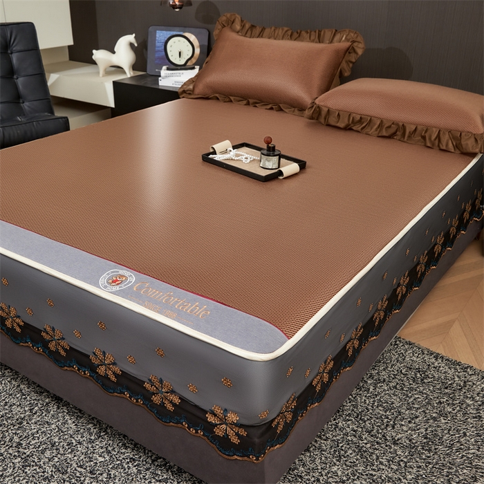 91家纺网 家纺一手货源 找家纺 情恒家纺 2026新款冰藤席床笠款席子凉席三件套-皇家 皇家-咖啡棕