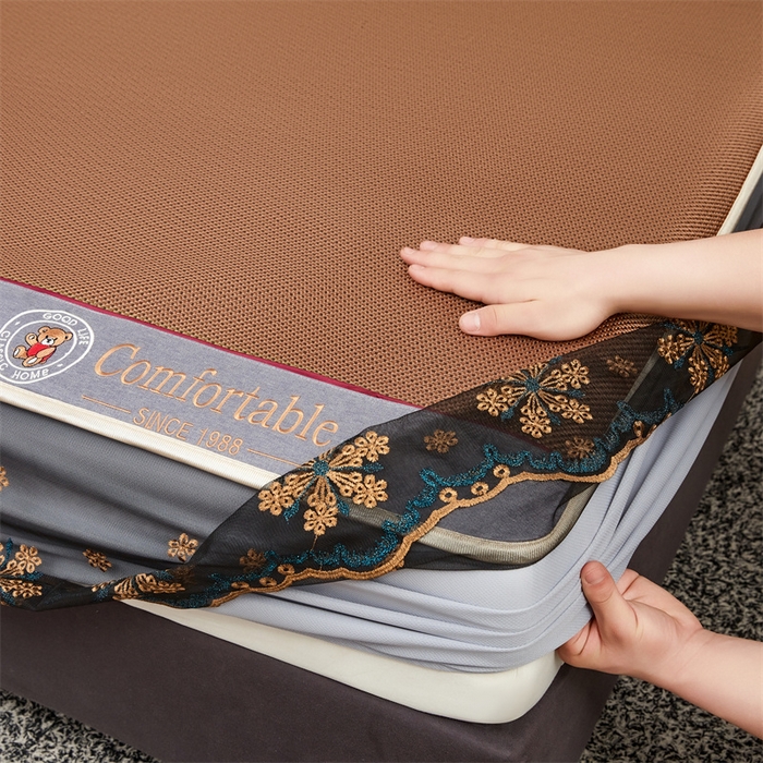 91家纺网 家纺一手货源 找家纺 情恒家纺 2026新款冰藤席床笠款席子凉席三件套-皇家 皇家-咖啡棕