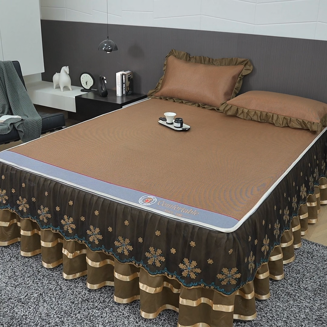 91家纺网 家纺一手货源 找家纺 （总）情恒家纺 2026新款冰藤席床笠款席子凉席三件套-皇家