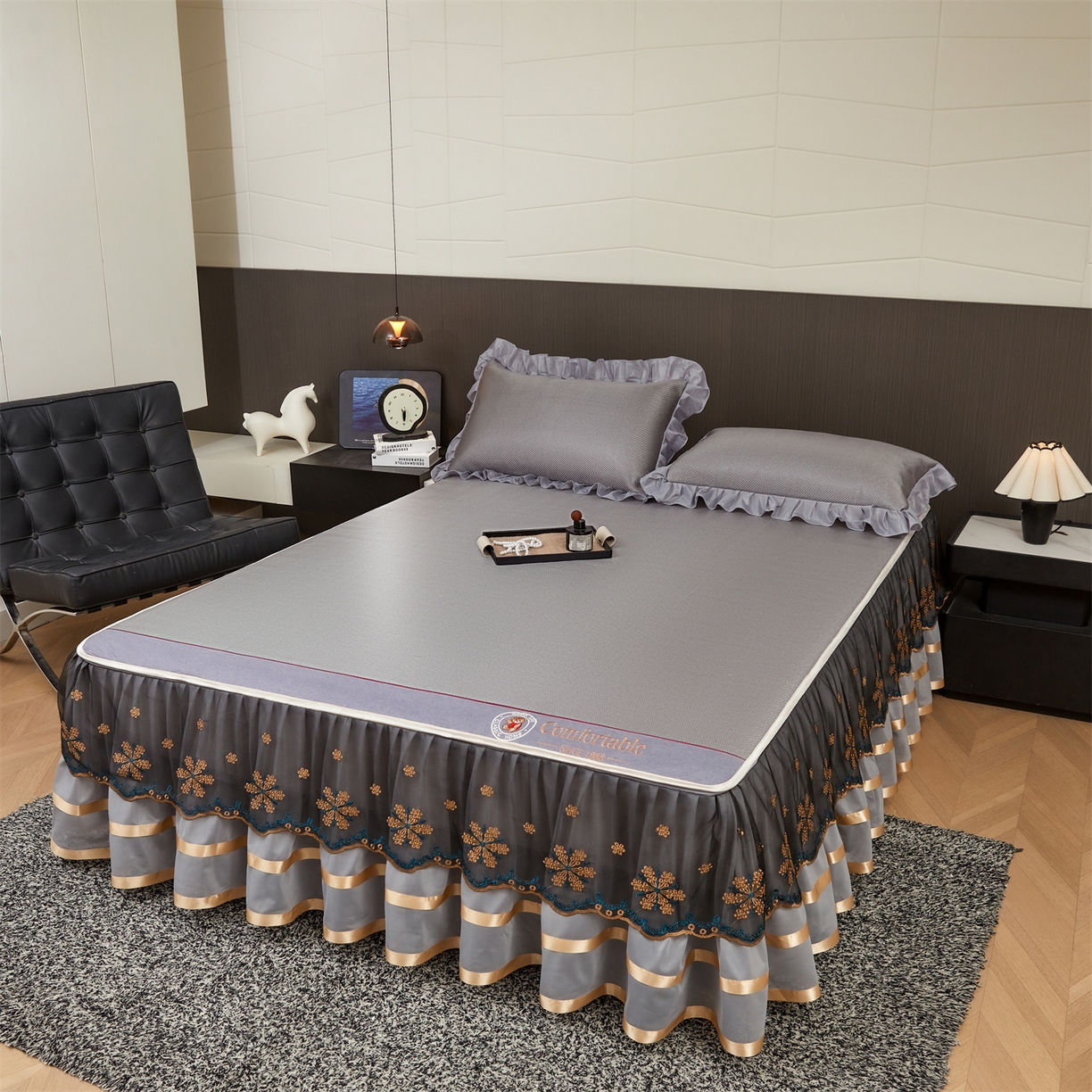 91家纺网 家纺一手货源 找家纺 （总）情恒家纺 2026新款冰藤席可拆卸床裙款凉席席子凉席三件套-皇家