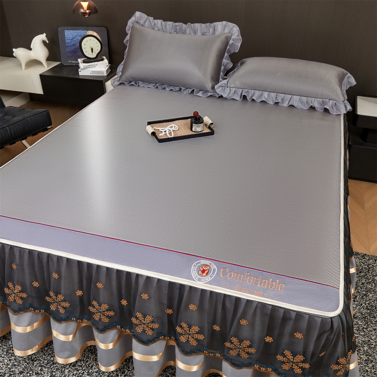 91家纺网 家纺一手货源 找家纺 （总）情恒家纺 2026新款冰藤席可拆卸床裙款凉席席子凉席三件套-皇家