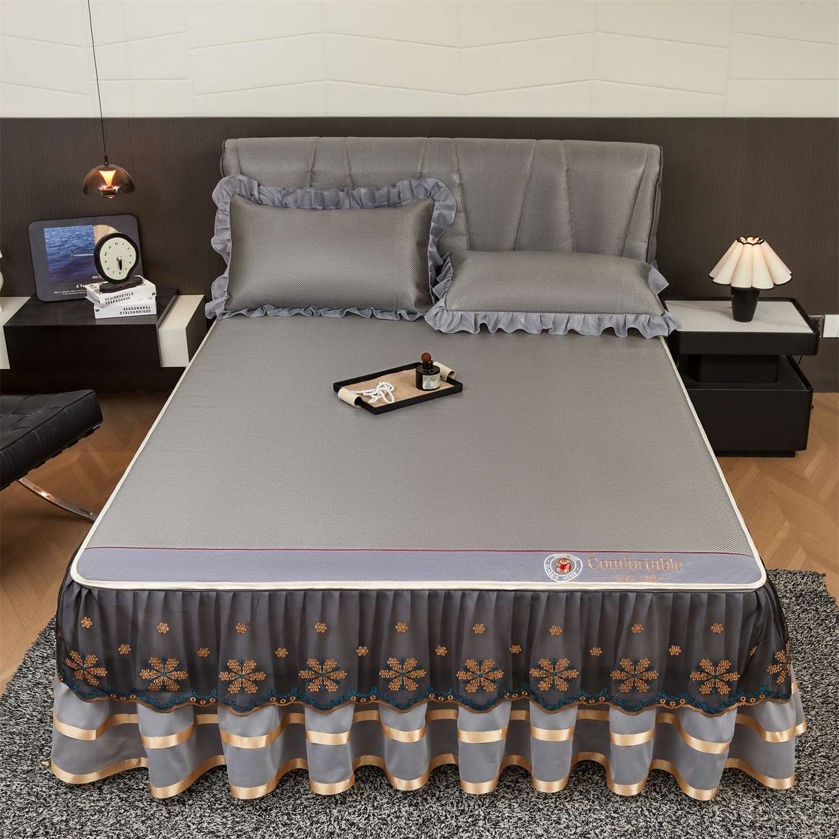 91家纺网 家纺一手货源 找家纺 （总）情恒家纺 2026新款冰藤席可拆卸床裙款凉席席子凉席三件套-皇家