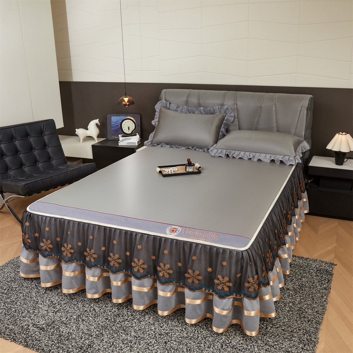 91家纺网 家纺一手货源 找家纺 （总）情恒家纺 2026新款冰藤席可拆卸床裙款凉席席子凉席三件套-皇家