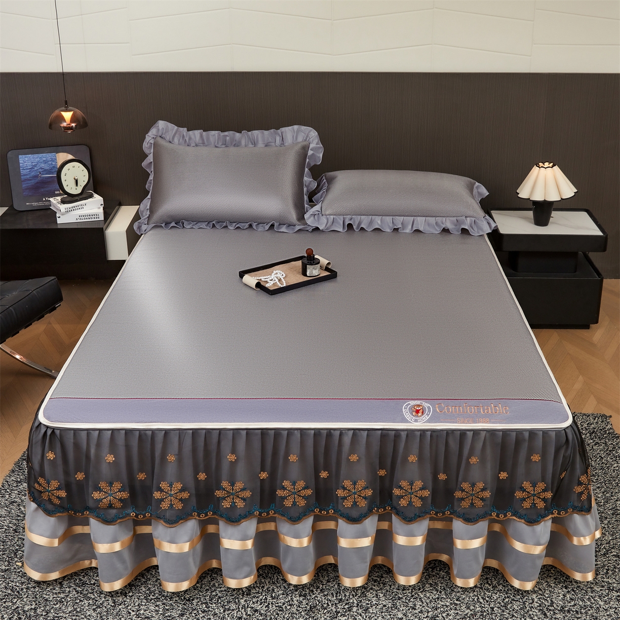 91家纺网 家纺一手货源 找家纺 （总）情恒家纺 2026新款冰藤席可拆卸床裙款凉席席子凉席三件套-皇家