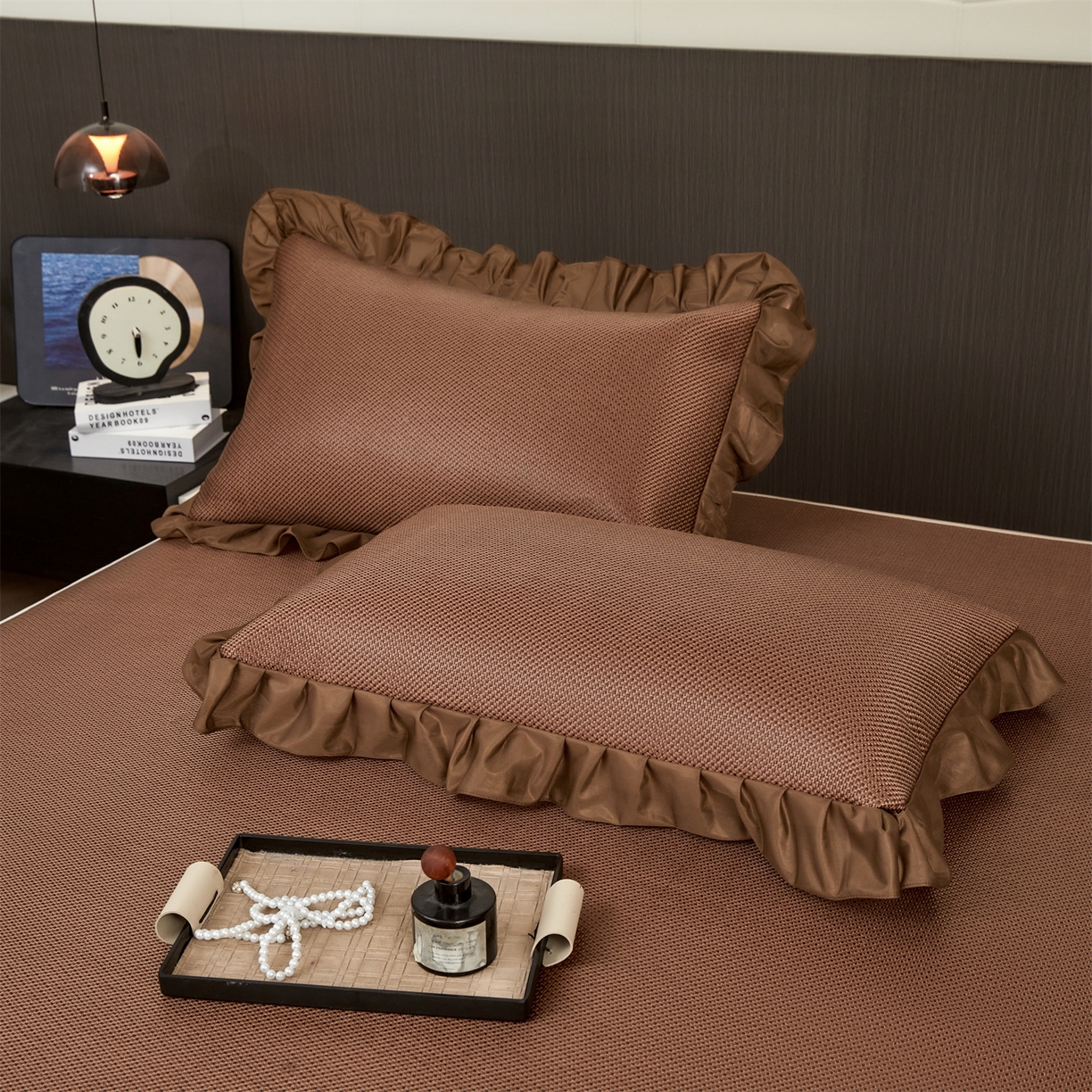 91家纺网 家纺一手货源 找家纺 情恒家纺 2026新款冰藤席可拆卸床裙款凉席席子凉席三件套-皇家 皇家-咖啡棕