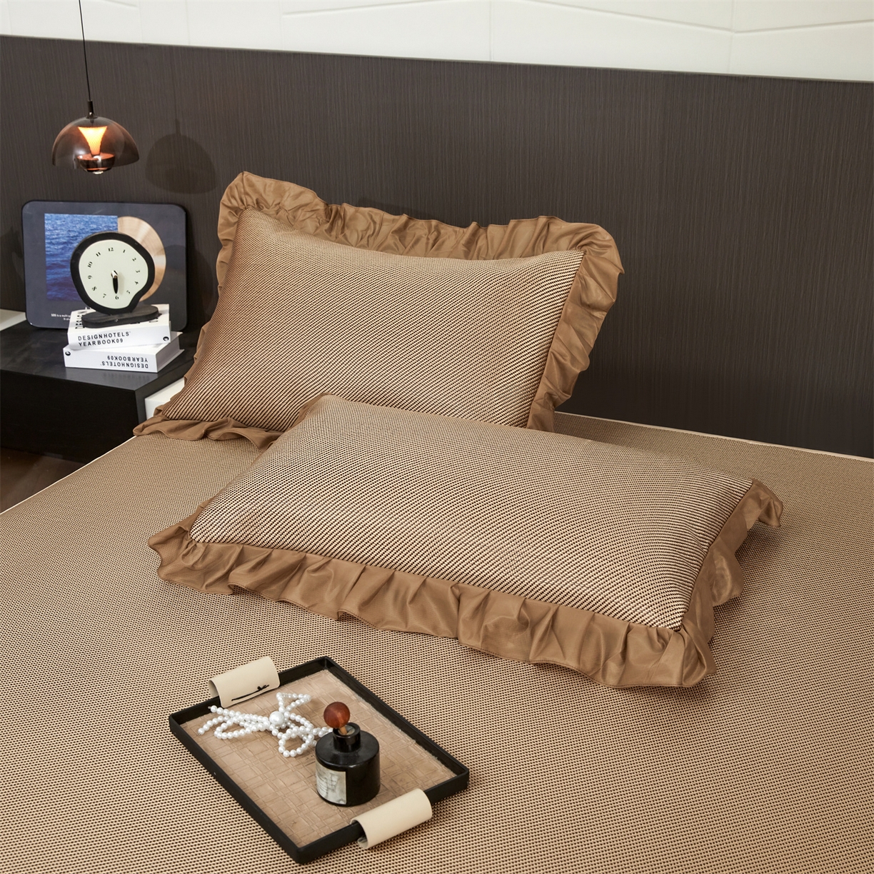 91家纺网 家纺一手货源 找家纺 情恒家纺 2026新款冰藤席可拆卸床裙款凉席席子凉席三件套-皇家 皇家-香槟金