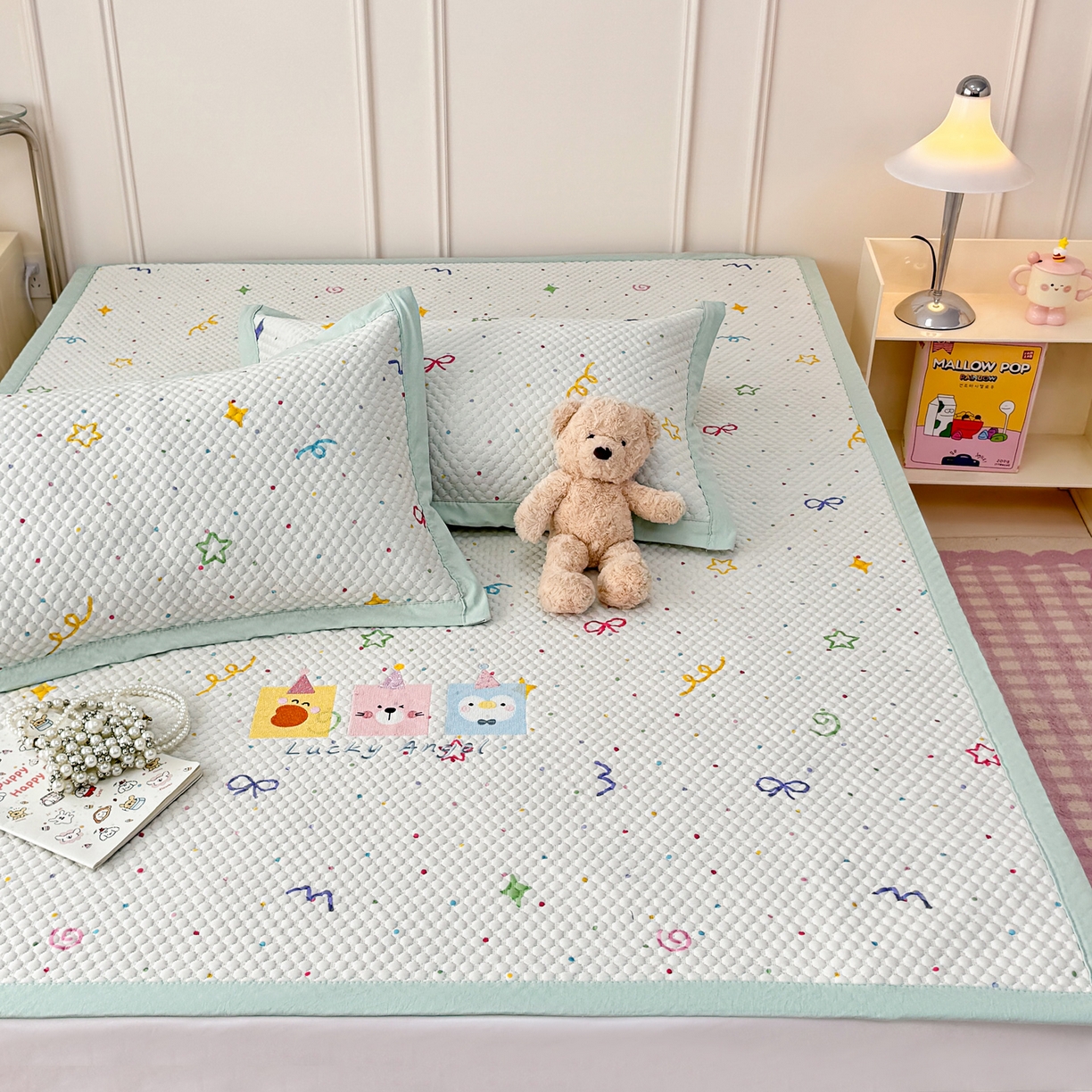 91家纺网 家纺一手货源 找家纺 寐居家纺 2026新款冰豆豆印加绣凉席席子 彩色聚会