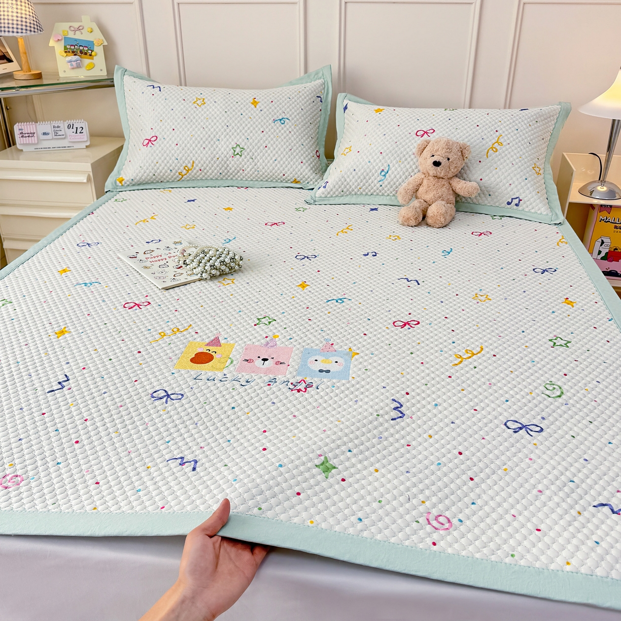 91家纺网 家纺一手货源 找家纺 寐居家纺 2026新款冰豆豆印加绣凉席席子 彩色聚会