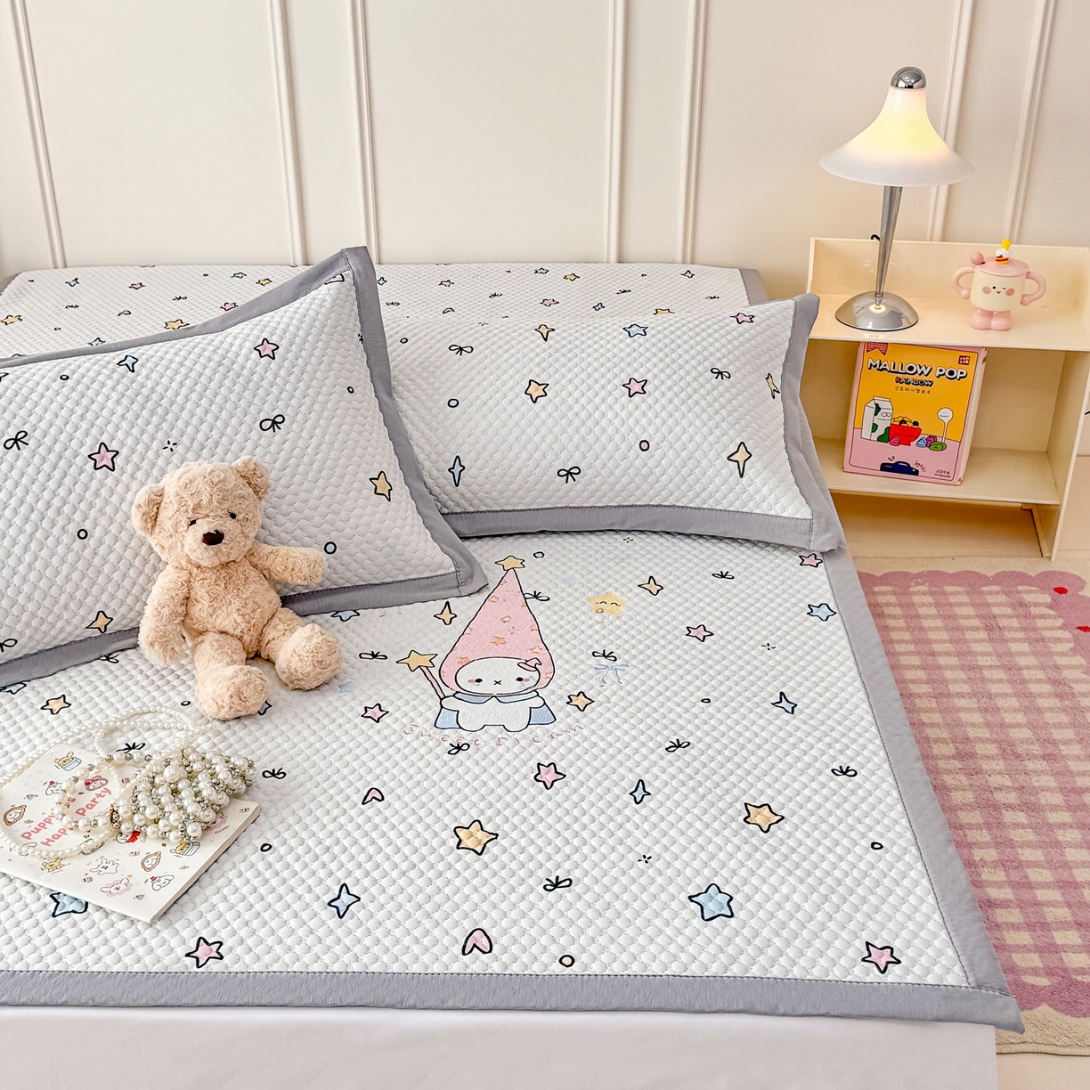 91家纺网 家纺一手货源 找家纺 寐居家纺 2026新款冰豆豆印加绣凉席席子 星辰仙子