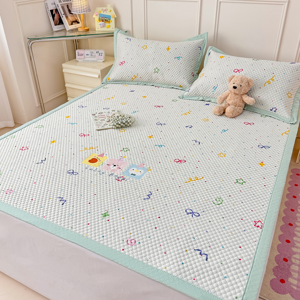 91家纺网 家纺一手货源 找家纺 寐居家纺 2026新款冰豆豆印加绣凉席席子 彩色聚会