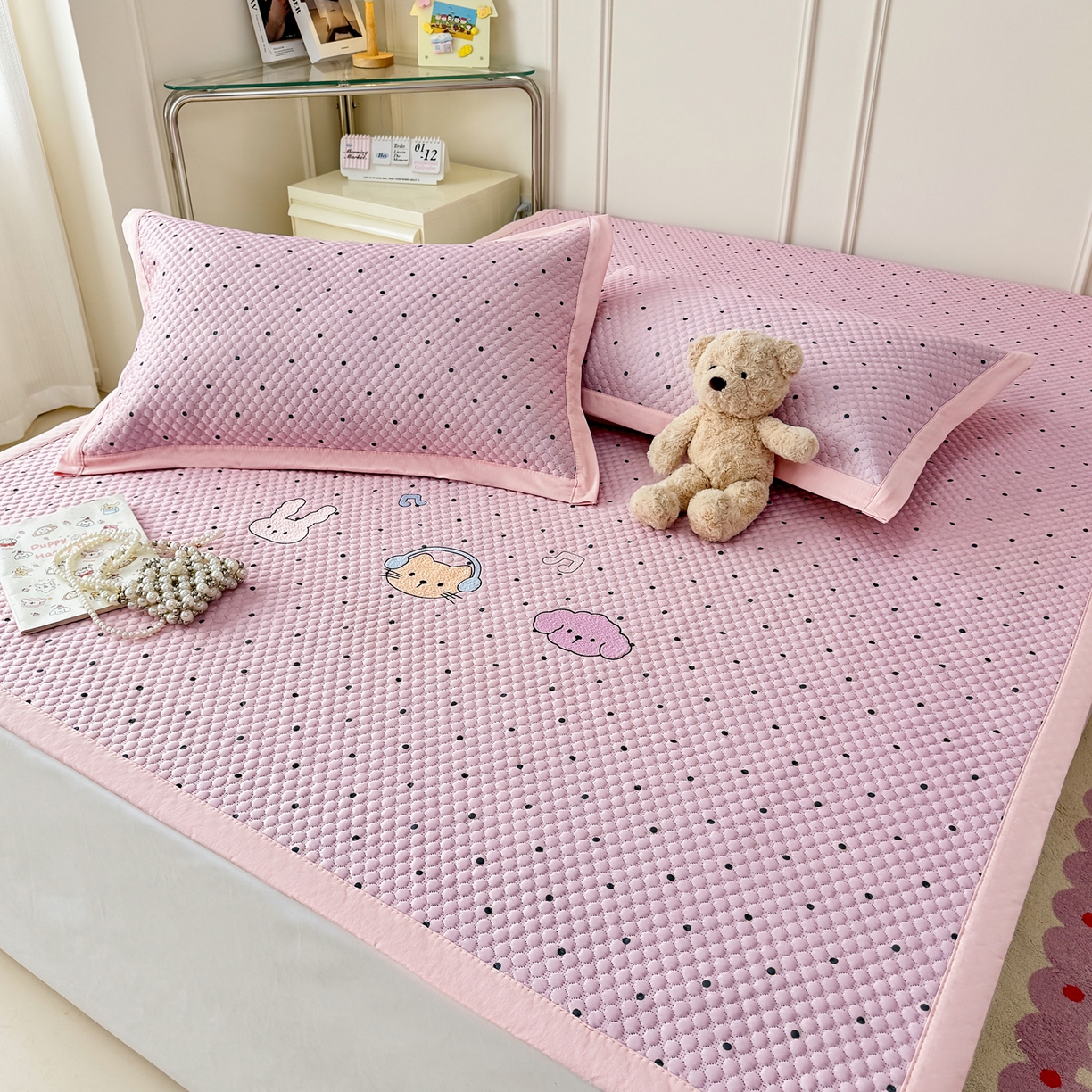 91家纺网 家纺一手货源 找家纺 寐居家纺 2026新款冰豆豆印加绣凉席席子 动感聚会