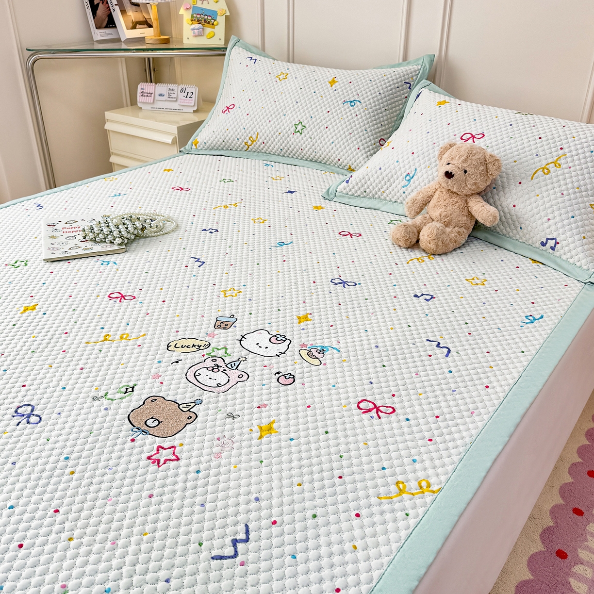 91家纺网 家纺一手货源 找家纺 寐居家纺 2026新款冰豆豆印加绣凉席席子 动物聚会