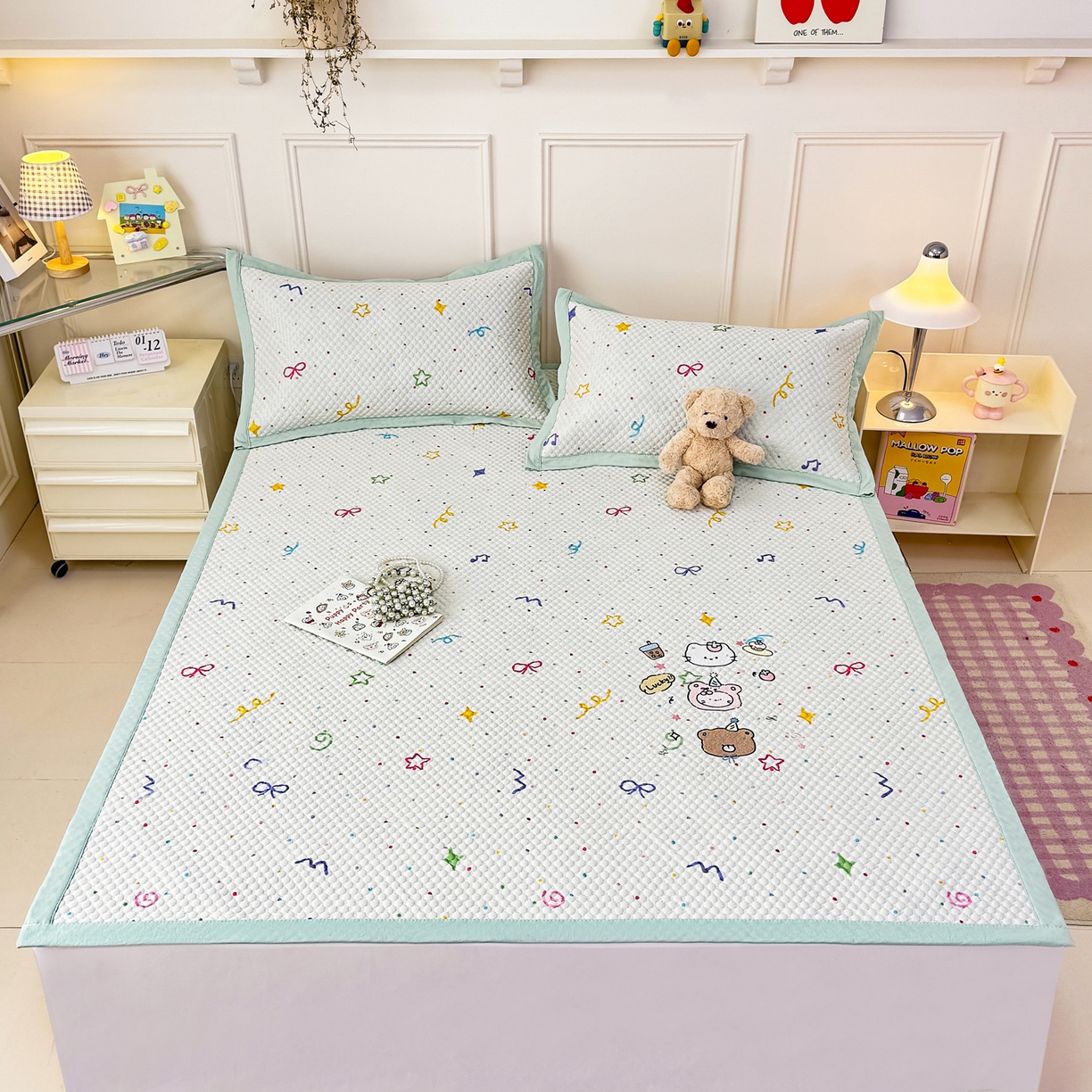 91家纺网 家纺一手货源 找家纺 寐居家纺 2026新款冰豆豆印加绣凉席席子 动物聚会