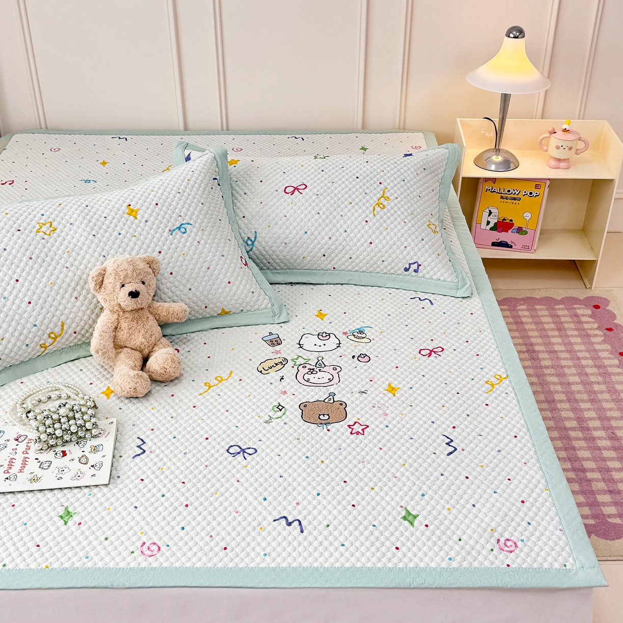 91家纺网 家纺一手货源 找家纺 寐居家纺 2026新款冰豆豆印加绣凉席席子 动物聚会