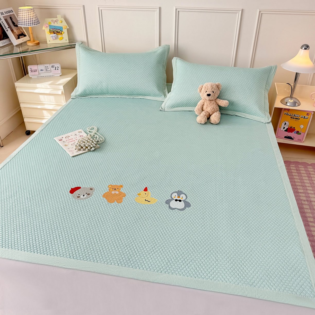 91家纺网 家纺一手货源 找家纺 寐居家纺 2026新款冰豆豆印加绣凉席席子 排排站