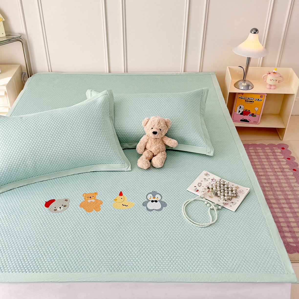 91家纺网 家纺一手货源 找家纺 寐居家纺 2026新款冰豆豆印加绣凉席席子 排排站