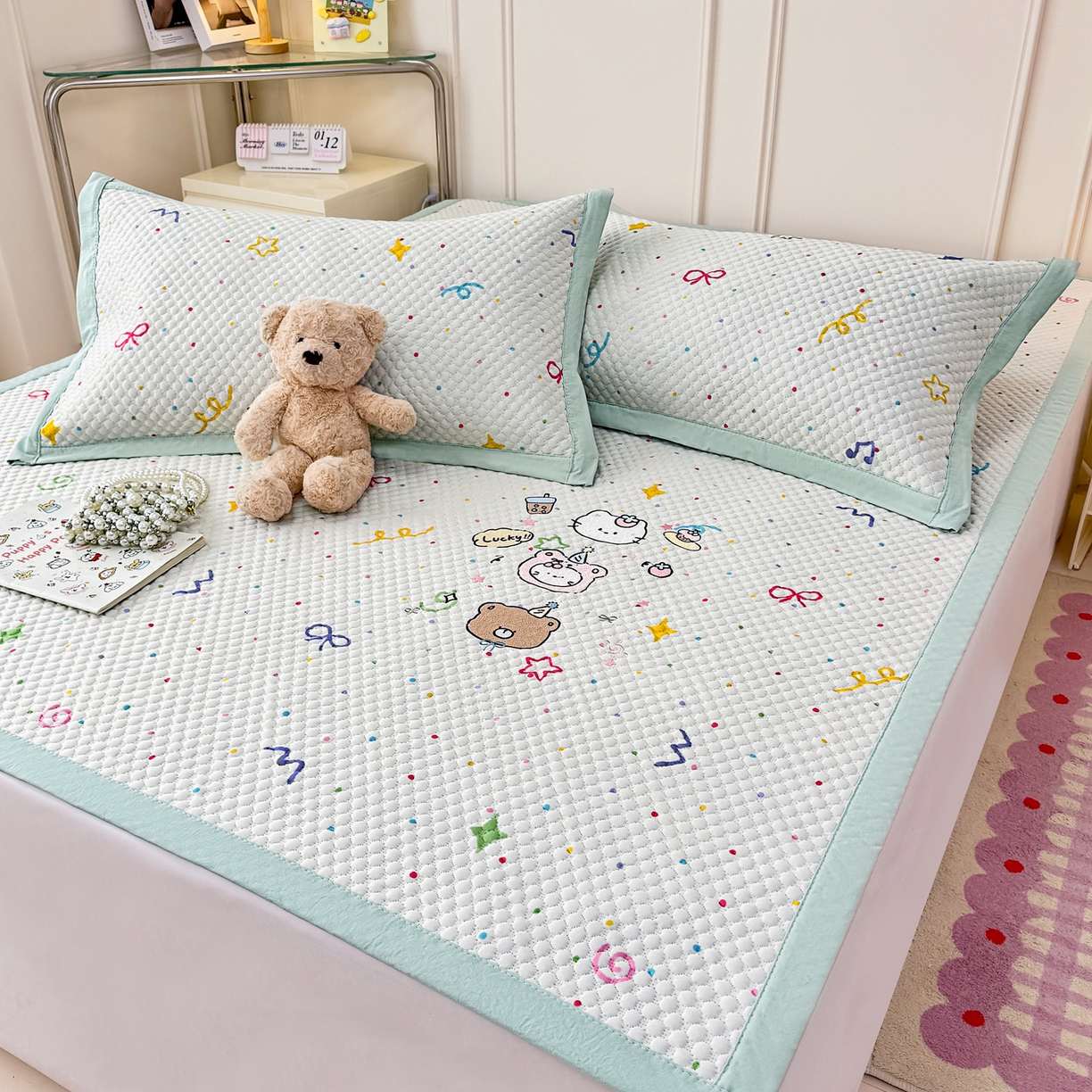 91家纺网 家纺一手货源 找家纺 寐居家纺 2026新款冰豆豆印加绣凉席席子 动物聚会