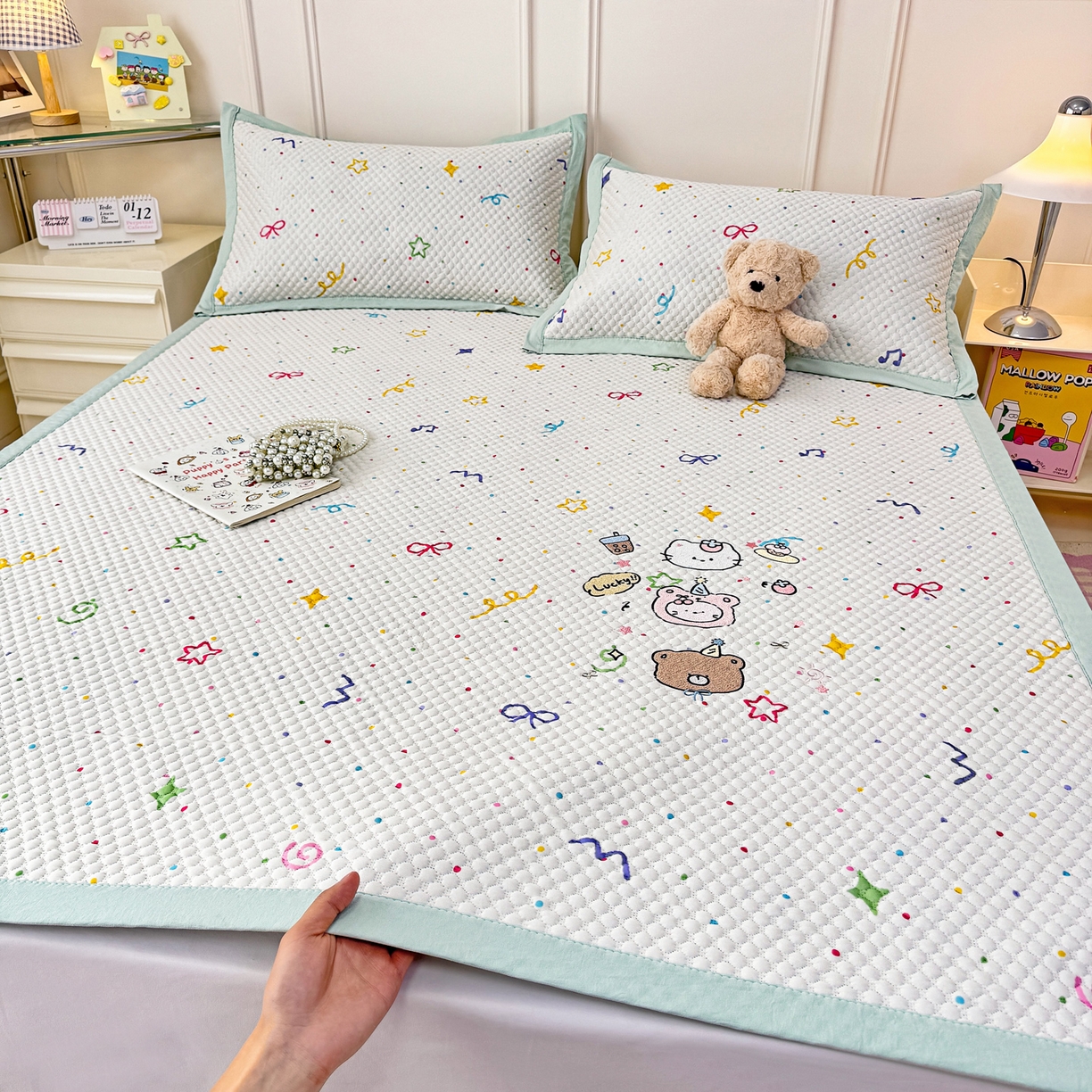 91家纺网 家纺一手货源 找家纺 寐居家纺 2026新款冰豆豆印加绣凉席席子 动物聚会