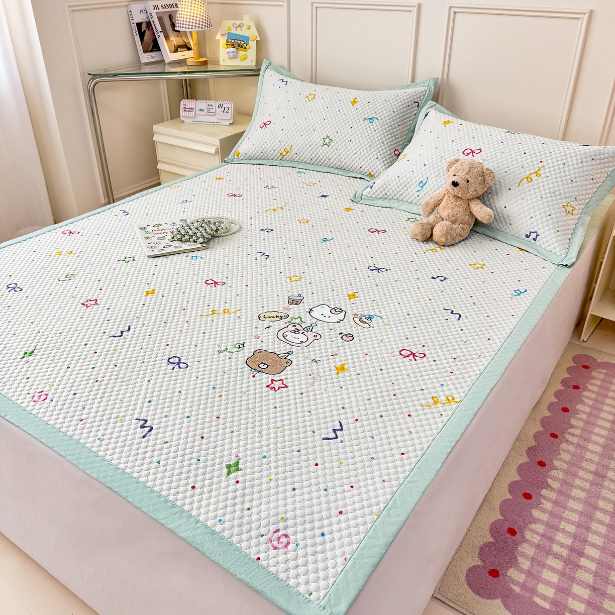 91家纺网 家纺一手货源 找家纺 寐居家纺 2026新款冰豆豆印加绣凉席席子 动物聚会