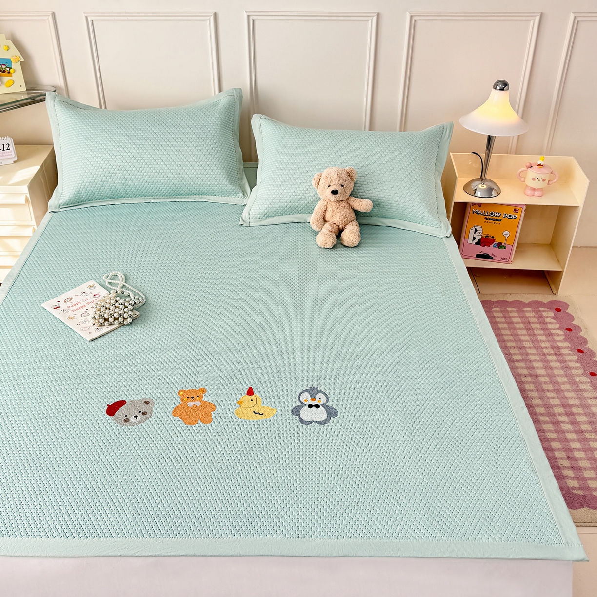 91家纺网 家纺一手货源 找家纺 寐居家纺 2026新款冰豆豆印加绣凉席席子 排排站