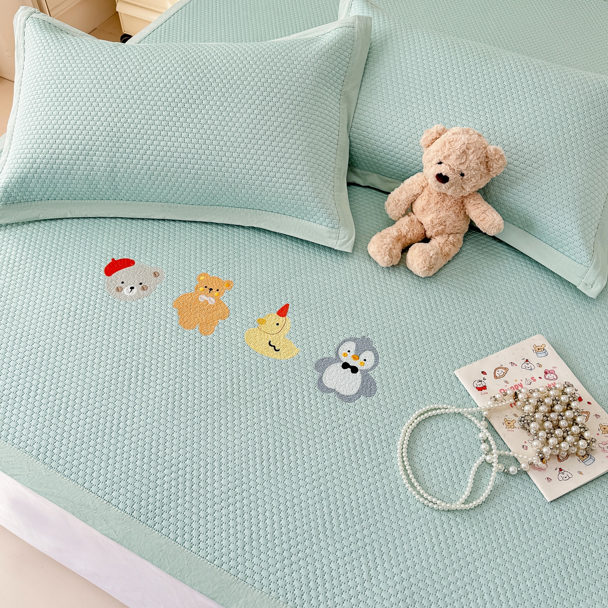 91家纺网 家纺一手货源 找家纺 寐居家纺 2026新款冰豆豆印加绣凉席席子 排排站