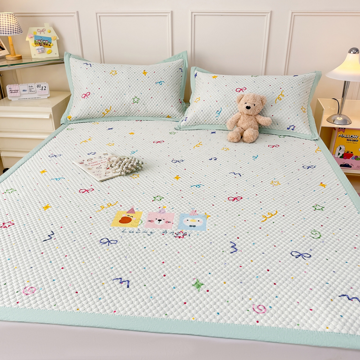 91家纺网 家纺一手货源 找家纺 寐居家纺 2026新款冰豆豆印加绣凉席席子 彩色聚会