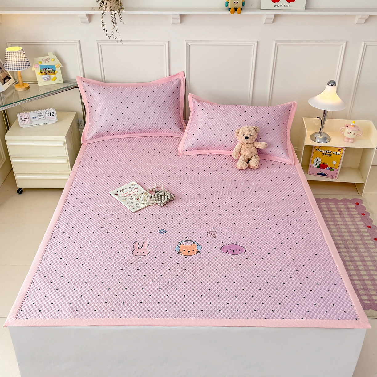 91家纺网 家纺一手货源 找家纺 寐居家纺 2026新款冰豆豆印加绣凉席席子 动感聚会