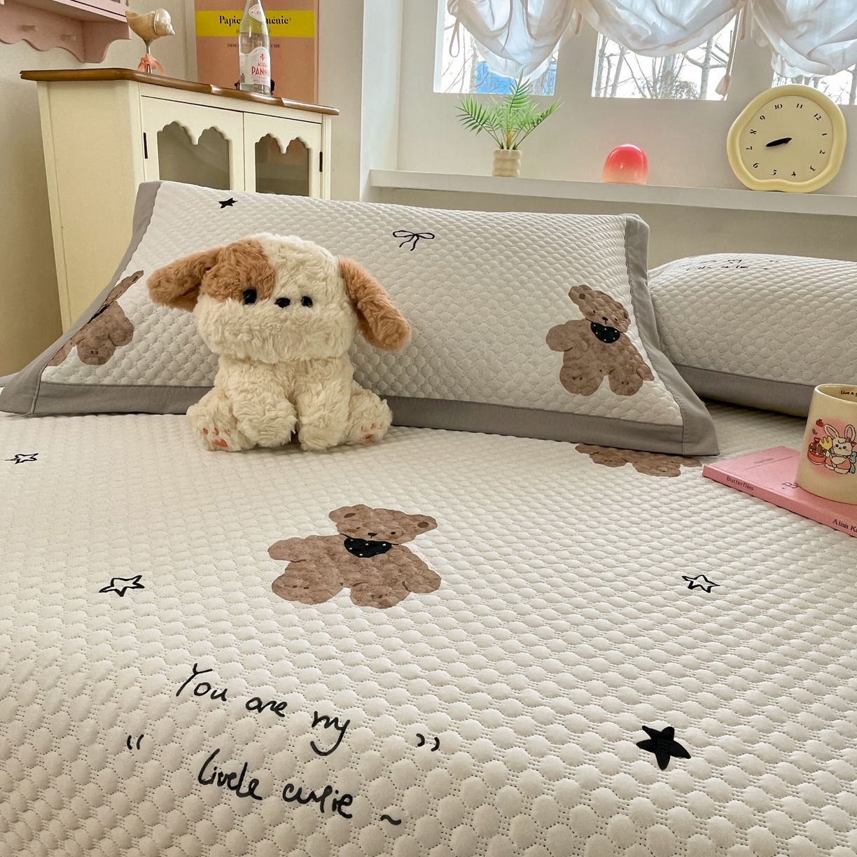 91家纺网 家纺一手货源 找家纺 寐居家纺 2026新款冰豆豆治愈系凉席席子 治愈-软萌熊灰