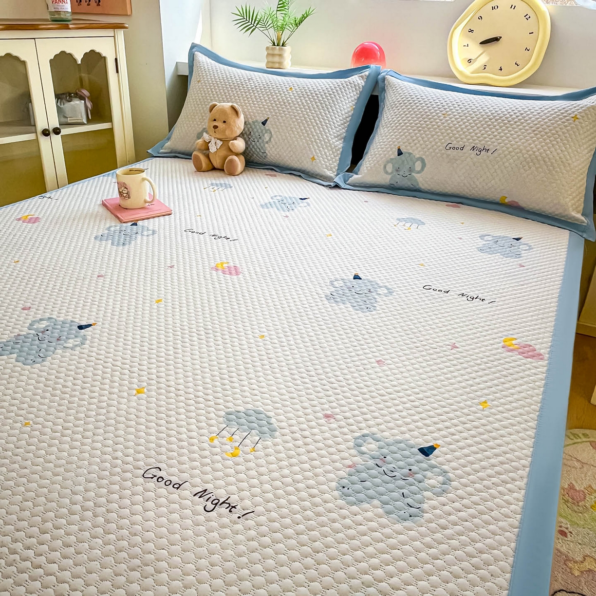 91家纺网 家纺一手货源 找家纺 寐居家纺 2026新款冰豆豆治愈系凉席席子 治愈-云朵象蓝