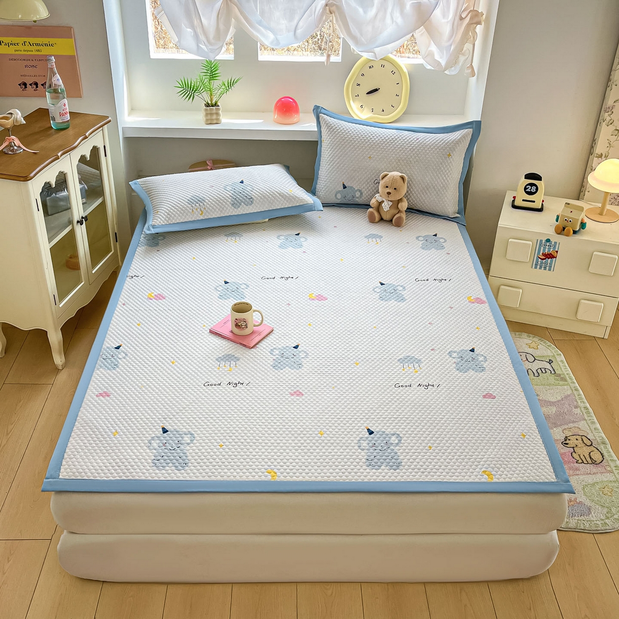 91家纺网 家纺一手货源 找家纺 寐居家纺 2026新款冰豆豆治愈系凉席席子 治愈-云朵象蓝