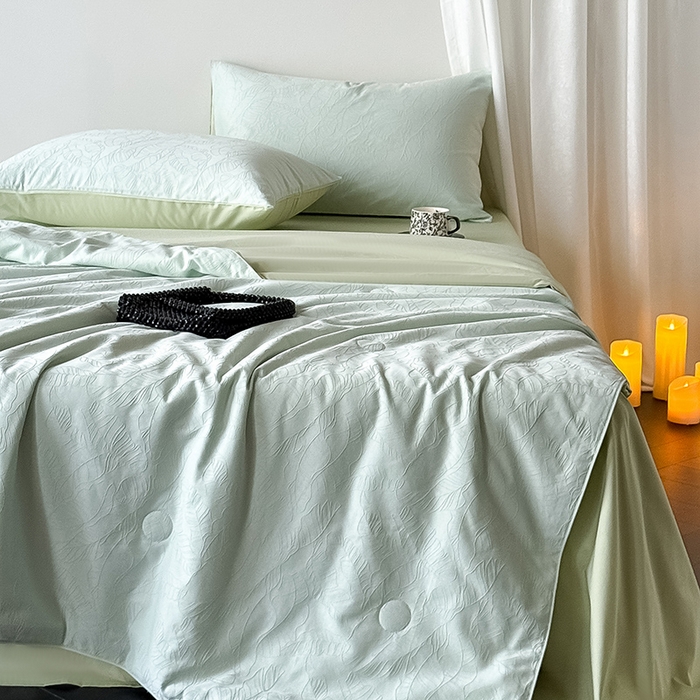 91家纺网 家纺一手货源 找家纺 Mr.pig猪先生水洗棉 2026新款全棉提花夏被-简禾（展示价格为控价，实际价格请联系客服） 简禾清水绿