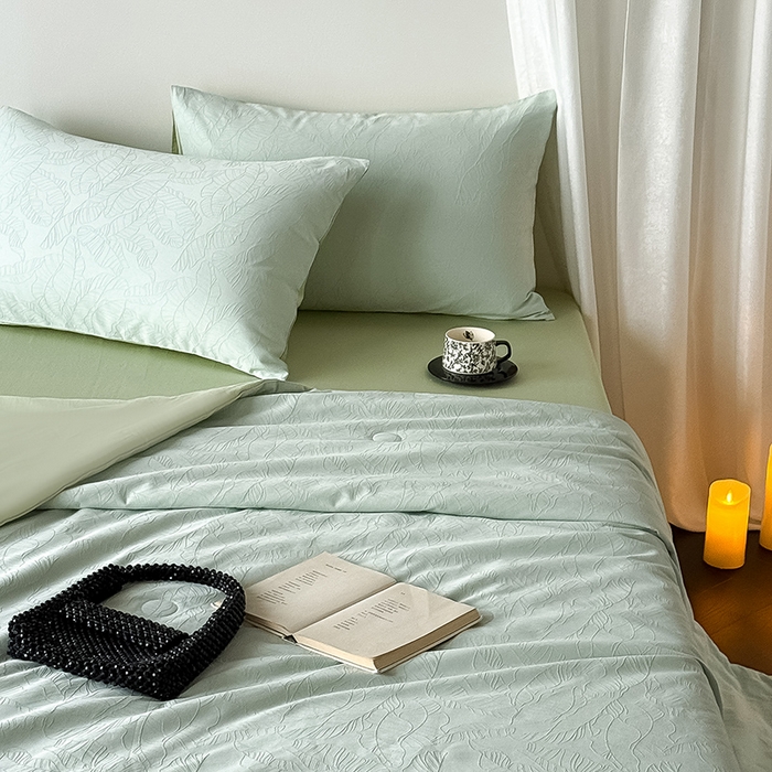 91家纺网 家纺一手货源 找家纺 Mr.pig猪先生水洗棉 2026新款全棉提花夏被-简禾（展示价格为控价，实际价格请联系客服） 简禾清水绿