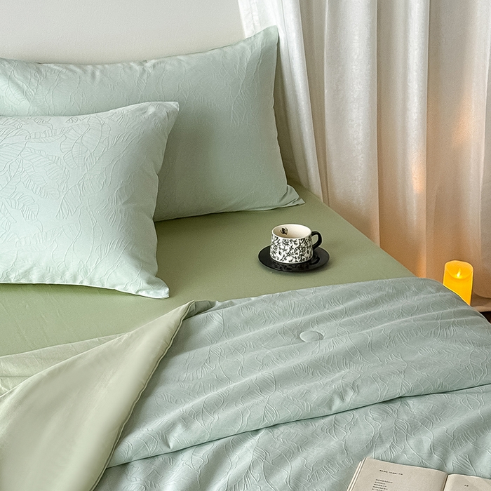 91家纺网 家纺一手货源 找家纺 Mr.pig猪先生水洗棉 2026新款全棉提花夏被-简禾（展示价格为控价，实际价格请联系客服） 简禾清水绿