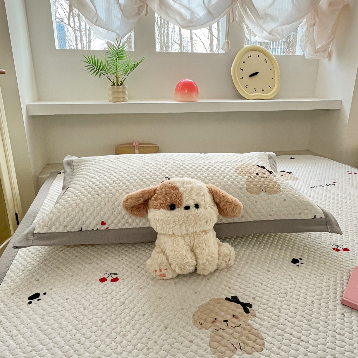 91家纺网 家纺一手货源 找家纺 寐居家纺 2026新款冰豆豆治愈系凉席席子 治愈-樱桃狗灰