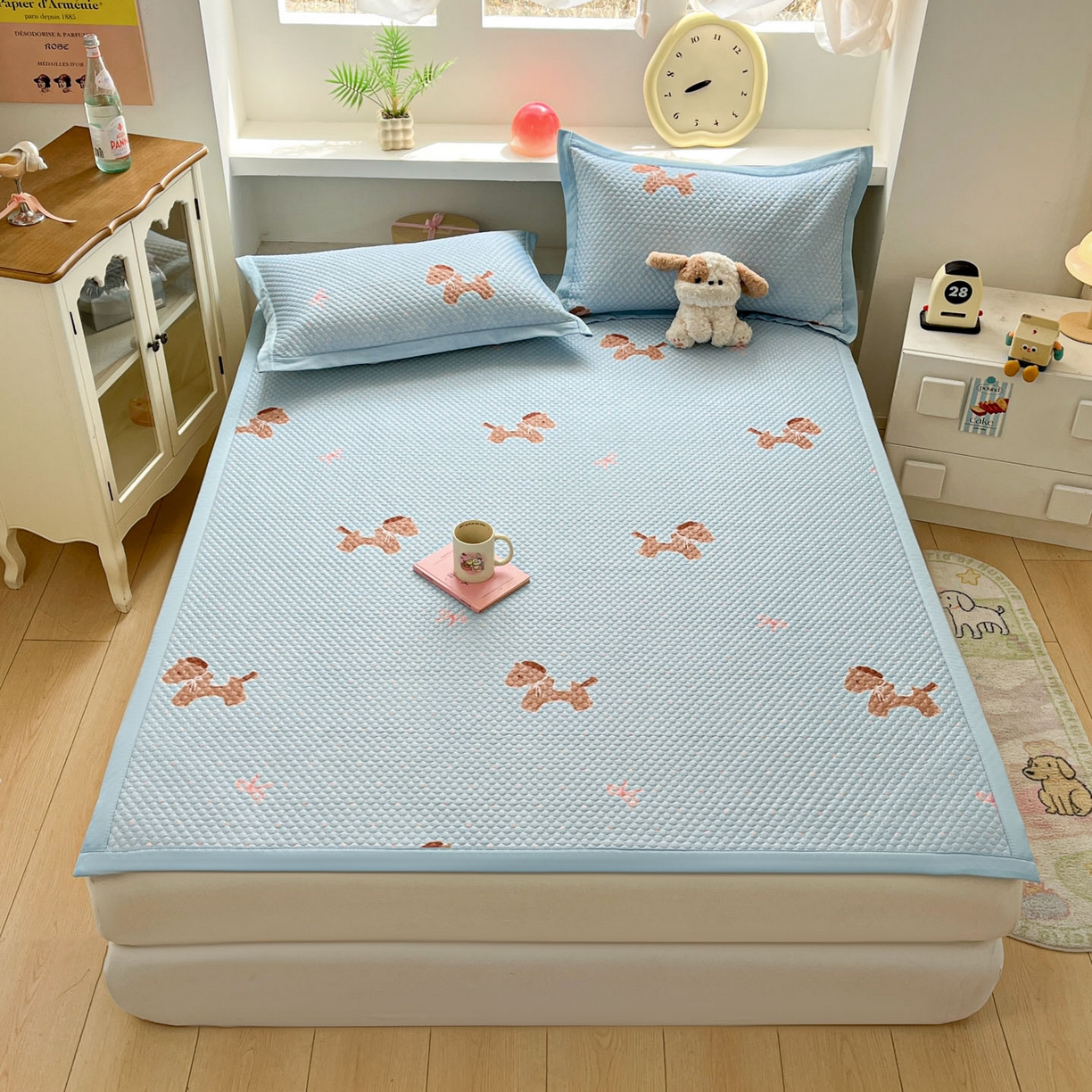 91家纺网 家纺一手货源 找家纺 寐居家纺 2026新款冰豆豆治愈系凉席席子 治愈-木马蓝