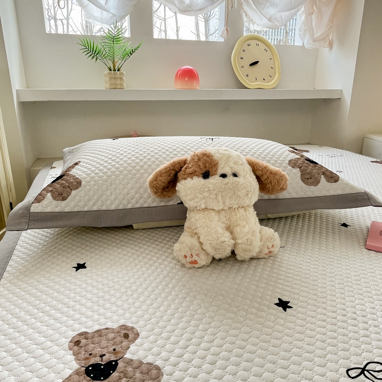 91家纺网 家纺一手货源 找家纺 寐居家纺 2026新款冰豆豆治愈系凉席席子 治愈-软萌熊灰