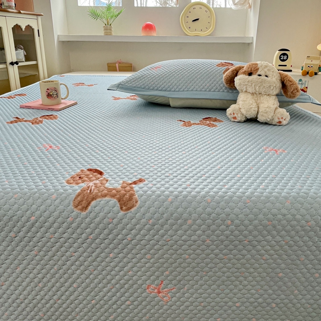 91家纺网 家纺一手货源 找家纺 寐居家纺 2026新款冰豆豆治愈系凉席席子 治愈-木马蓝