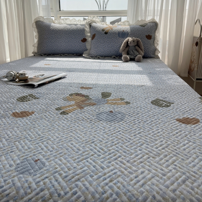 91家纺网 家纺一手货源 找家纺 （总）悦织湾家纺 2026新款印花泡芙棉花边床盖三件套春秋夏秋床罩款三件套轻奢时尚