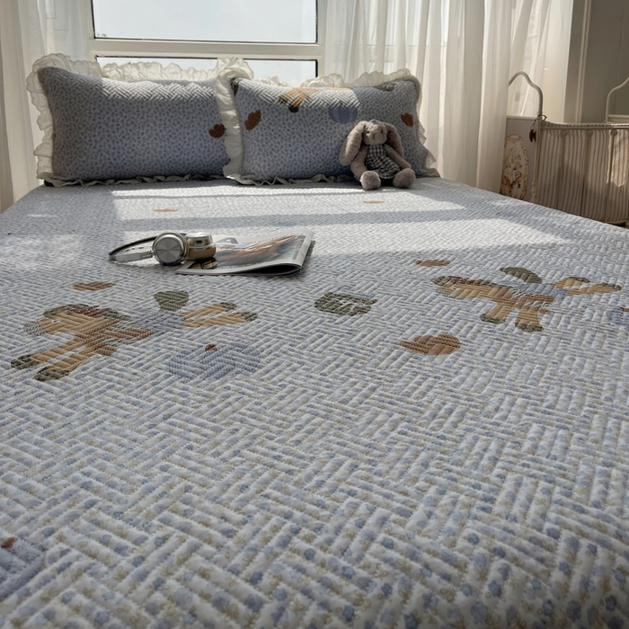 91家纺网 家纺一手货源 找家纺 （总）悦织湾家纺 2026新款印花泡芙棉花边床盖三件套春秋夏秋床罩款三件套轻奢时尚