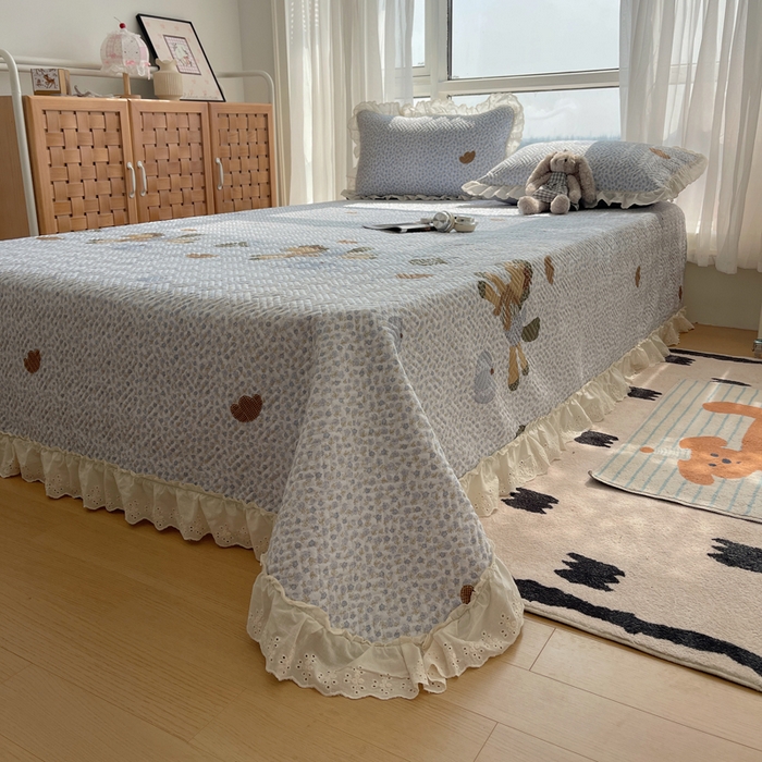 91家纺网 家纺一手货源 找家纺 （总）悦织湾家纺 2026新款印花泡芙棉花边床盖三件套春秋夏秋床罩款三件套轻奢时尚