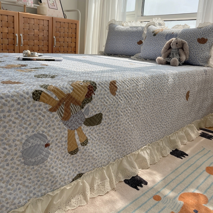 91家纺网 家纺一手货源 找家纺 （总）悦织湾家纺 2026新款印花泡芙棉花边床盖三件套春秋夏秋床罩款三件套轻奢时尚