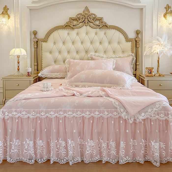 91家纺网 家纺一手货源 找家纺 （总）网红馆（ck家纺） 2026新款冰丝夏被床裙款凉席三件套-花叶倾城