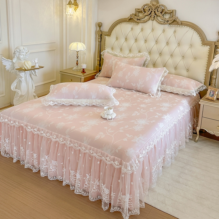 91家纺网 家纺一手货源 找家纺 （总）网红馆（ck家纺） 2026新款冰丝夏被床裙款凉席三件套-花叶倾城