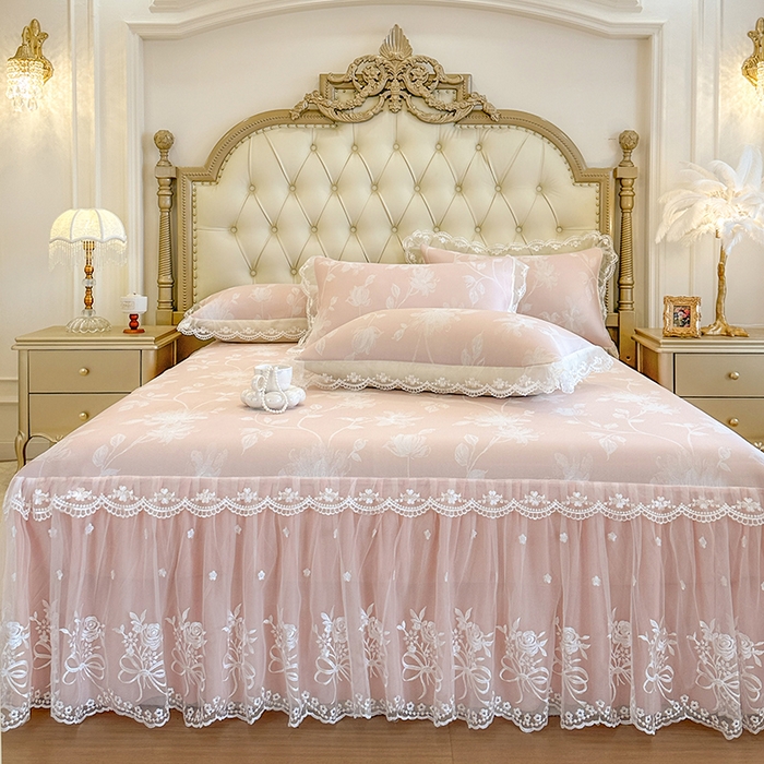 91家纺网 家纺一手货源 找家纺 （总）网红馆（ck家纺） 2026新款冰丝夏被床裙款凉席三件套-花叶倾城