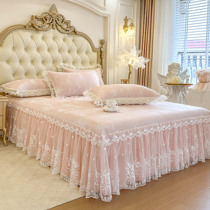 91家纺网 家纺一手货源 找家纺 （总）网红馆（ck家纺） 2026新款冰丝夏被床裙款凉席三件套-花叶倾城