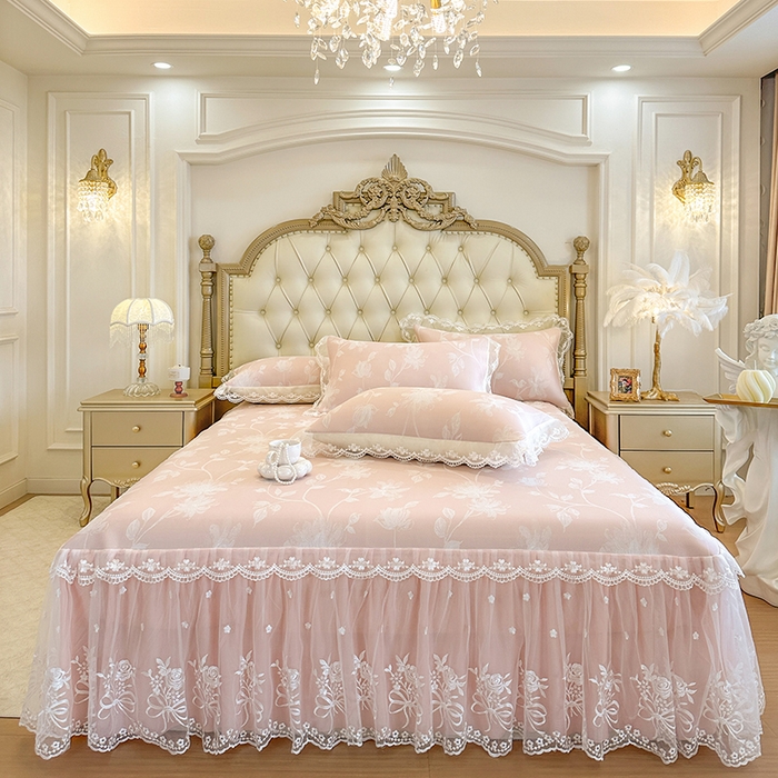 91家纺网 家纺一手货源 找家纺 （总）网红馆（ck家纺） 2026新款冰丝夏被床裙款凉席三件套-花叶倾城