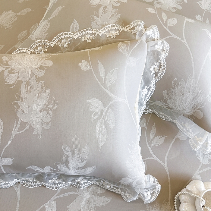 91家纺网 家纺一手货源 找家纺 网红馆（ck家纺） 2026新款冰丝夏被床裙款凉席三件套-花叶倾城 花叶倾城-灰