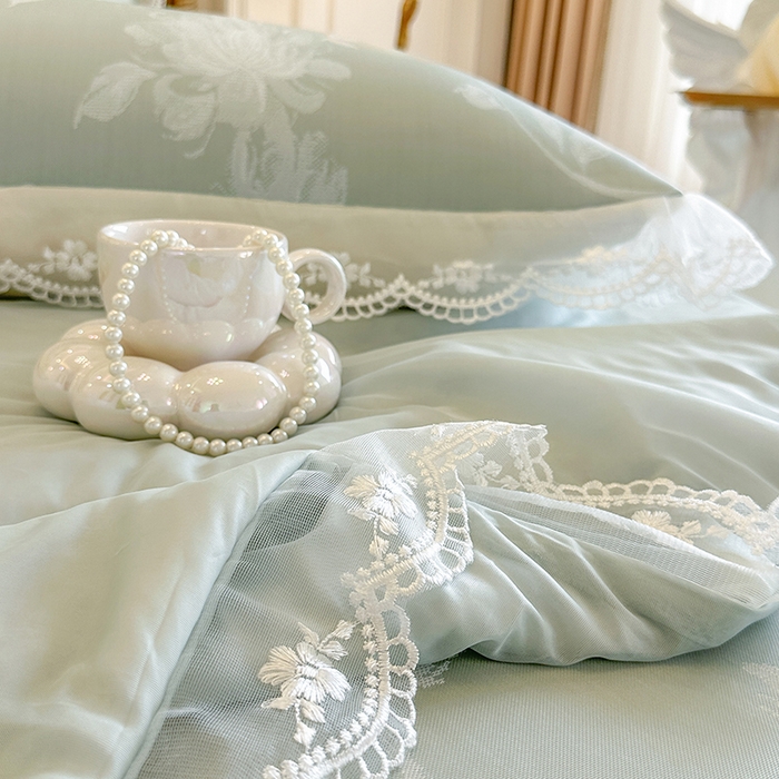 91家纺网 家纺一手货源 找家纺 网红馆（ck家纺） 2026新款冰丝夏被床裙款凉席三件套-花叶倾城 花叶倾城-绿