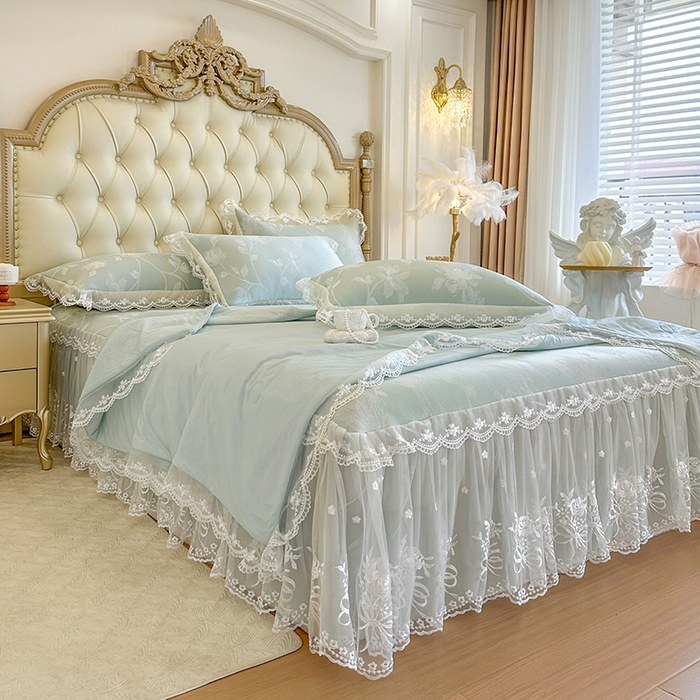 91家纺网 家纺一手货源 找家纺 网红馆（ck家纺） 2026新款冰丝夏被床裙款凉席三件套-花叶倾城 花叶倾城-绿