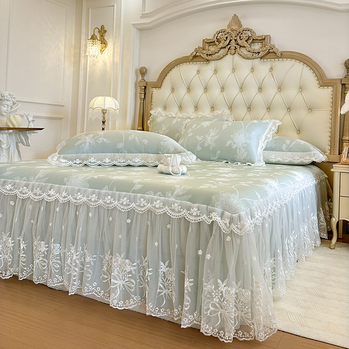 91家纺网 家纺一手货源 找家纺 网红馆（ck家纺） 2026新款冰丝夏被床裙款凉席三件套-花叶倾城 花叶倾城-绿